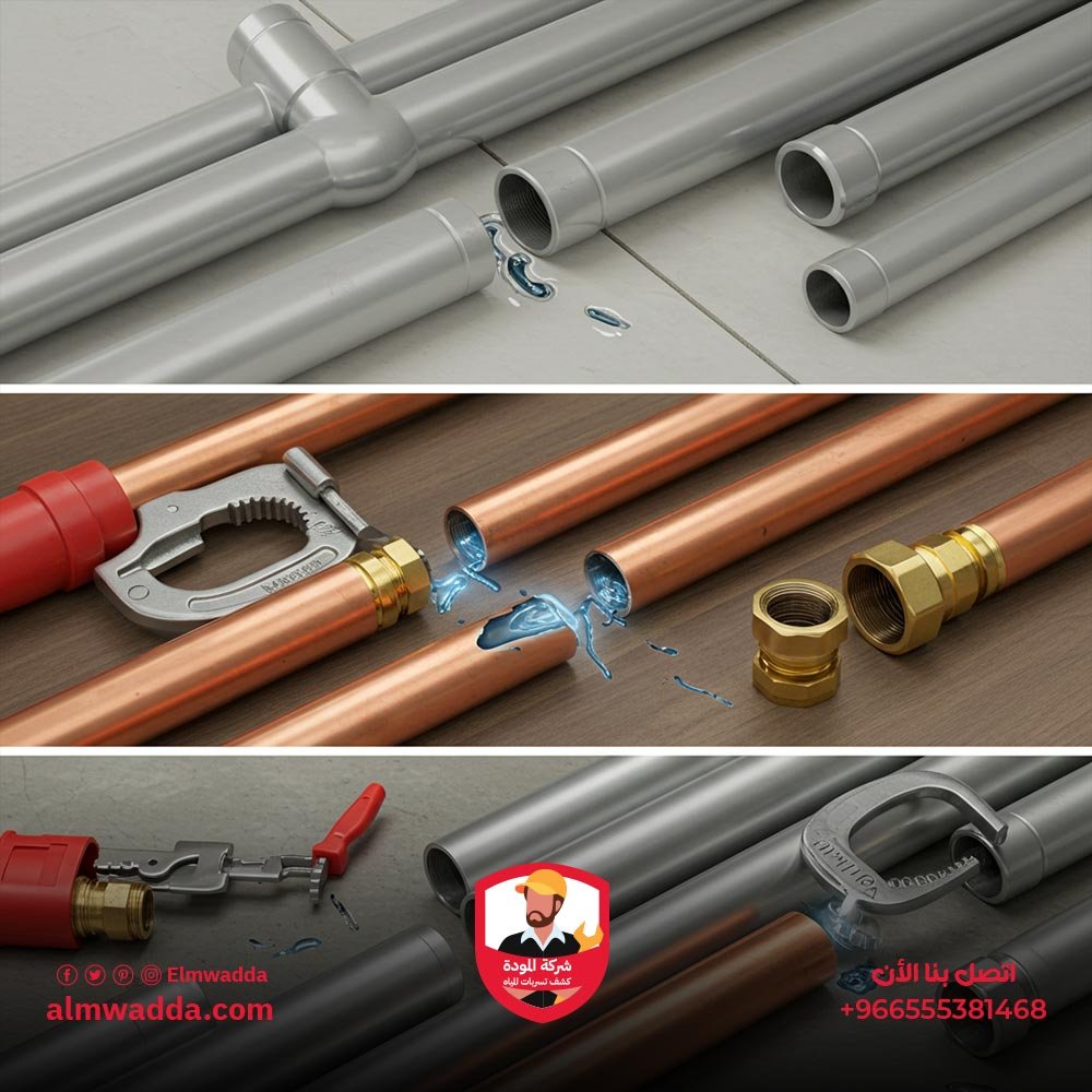 طرق إصلاح التسربات حسب نوع الأنبوب